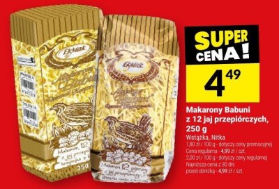 Makarony Babuni z 12 jaj przepiórczych, 250 g promocja w Twój Market