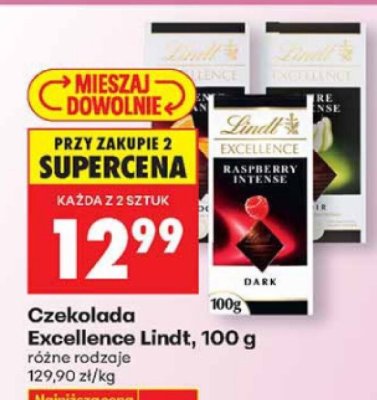 Czekolada Excellence Lindt 100g - różne rodzaje promocja w Biedronka