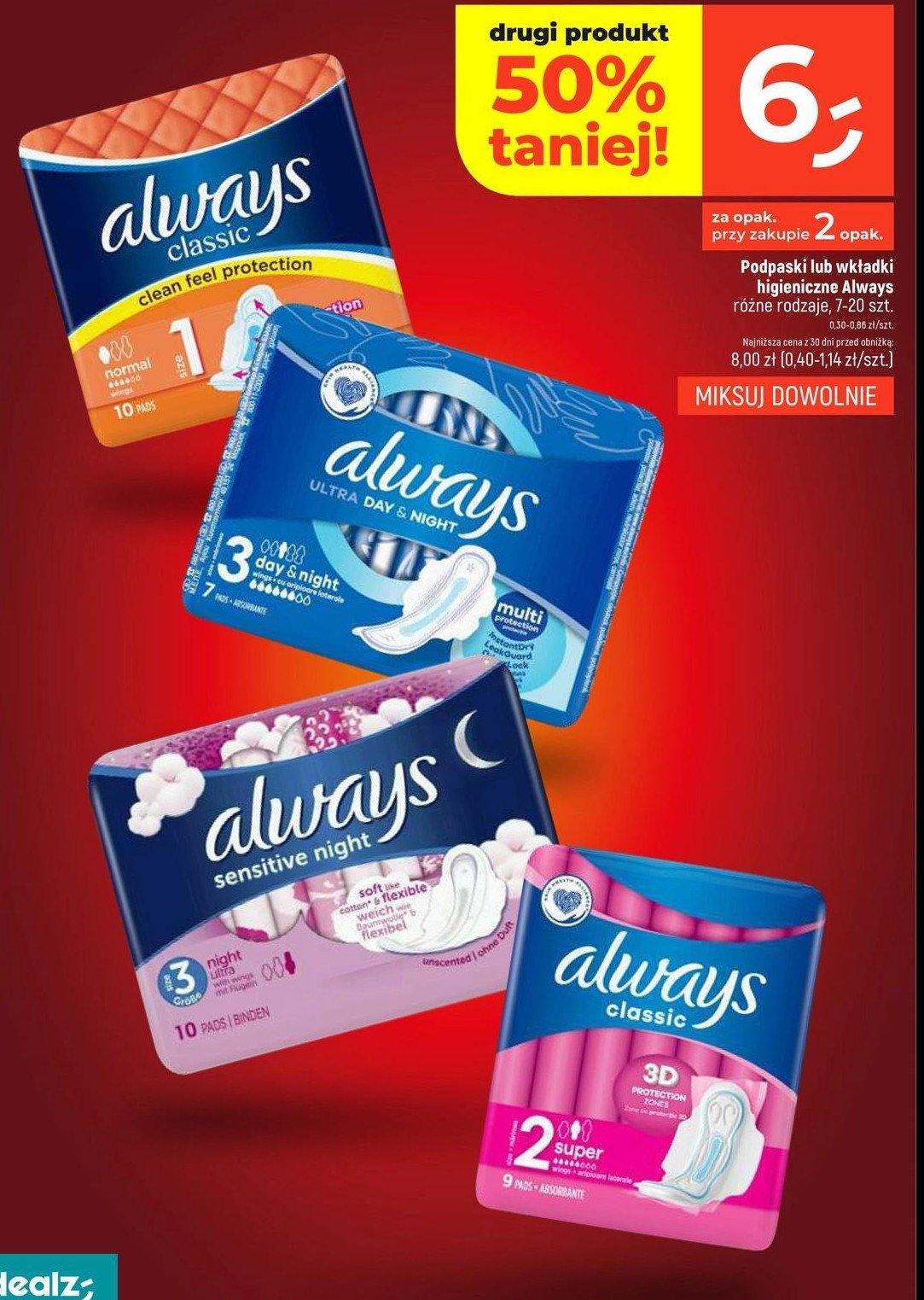 Podpaski normal plus Always sensitive promocja w Dealz