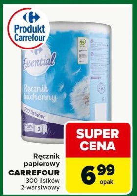 Ręcznik papierowy CARREFOUR 300 listków 2-warstwowy promocja w Carrefour