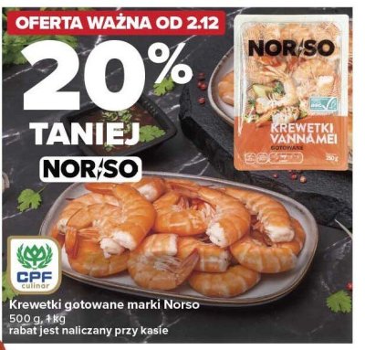 Krewetki gotowane -20% Norso promocja w Carrefour
