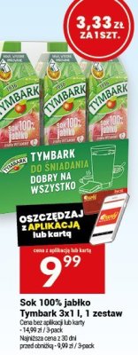 Sok 100% jabłko Tymbark 3x1 l, 1 zestaw promocja w Twój Market
