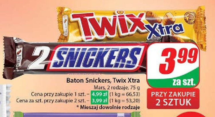 Baton Snickers x 2 promocja w Dino