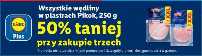 Wszystkie wędliny w plastrach, 250 g -50% TRZECIA SZT. promocja w Lidl