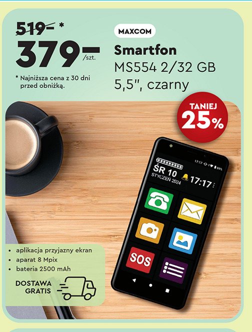 Smartfon ms554 Maxcom promocja w Biedronka