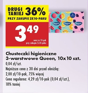 Chusteczki higieniczne Queen promocja w Biedronka