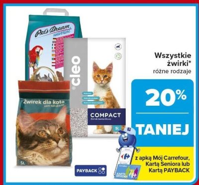 Żwirek dla kota różne rodzaje promocja w Carrefour