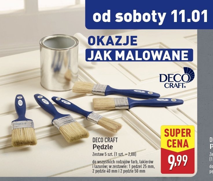 Zestaw pędzli Deco craft promocja w Aldi