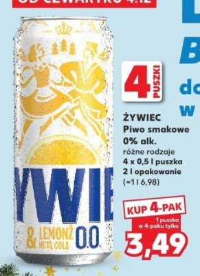 Piwo smakowe ŻYWIEC Piwo smakowe 0% alk. różne rodzaje 4 x 0,5 l puszka 2 l opakowanie promocja w Kaufland