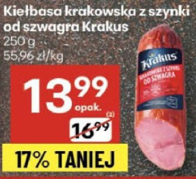 Kiełbasa krakowska z szynki od szwagra Kraltus promocja w Delikatesy Centrum