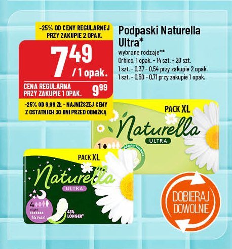 Podpaski higieniczne green tea normal Naturella ultra promocja