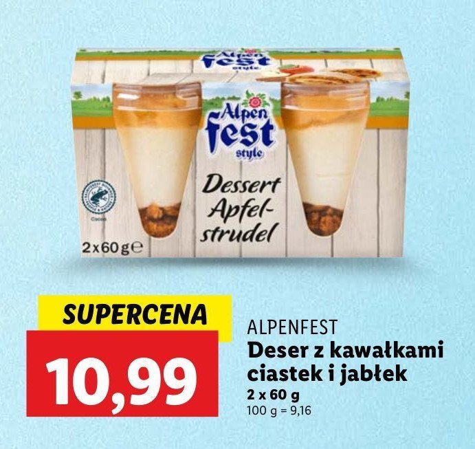 Deser z kawałkami ciastek i jabłek Alpen fest promocja