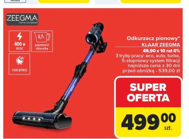 Odkurzacz pionowy klaar ZEEGMA promocja w Carrefour