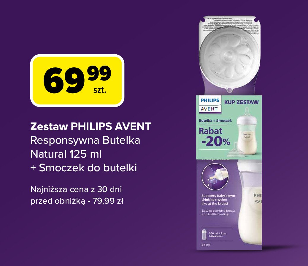 Butelka natural 125 ml + smoczek Philips promocja