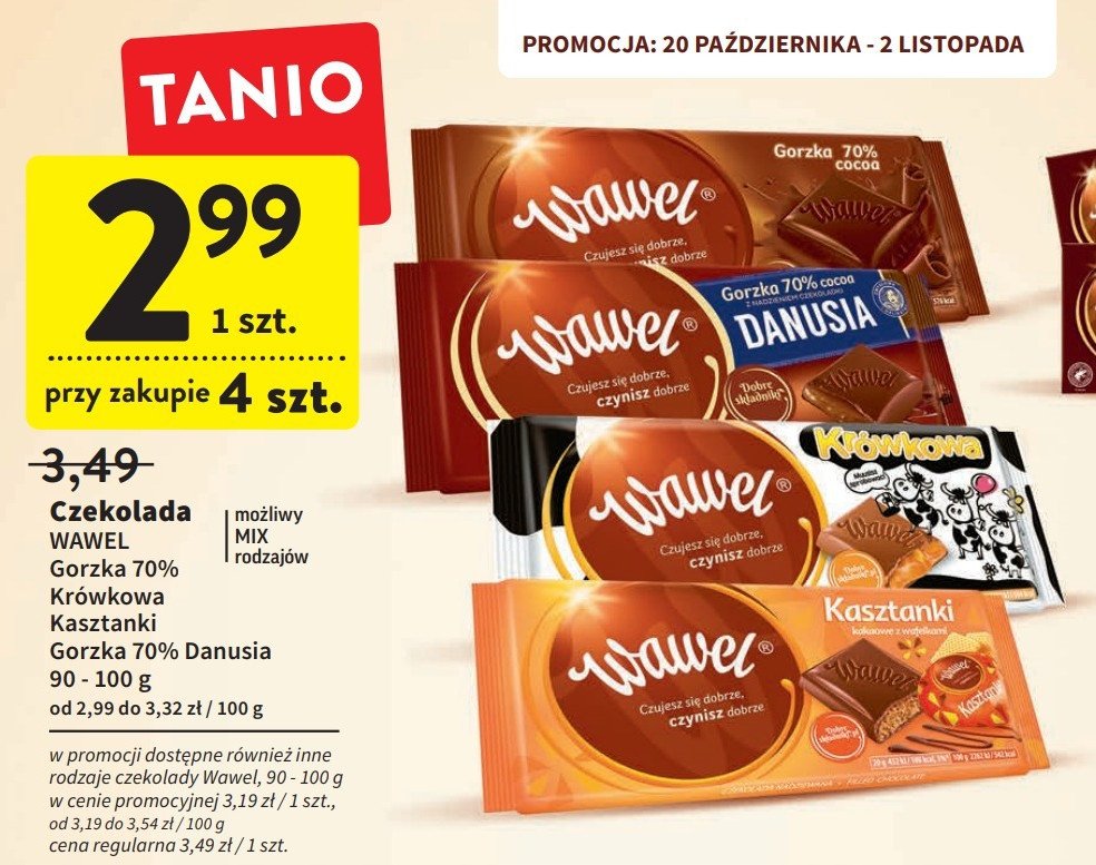 Czekolada 70% cocoa z nadzieniem czekoladki danusia Wawel promocja