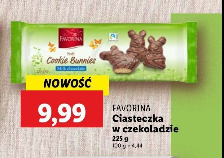 Ciasteczka kr贸liczki w mlecznej czekoladzie Favorina promocja
