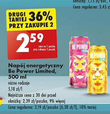 Napój energetyczny java zero Be power promocja