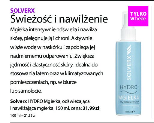 Mgiełka do twarzy odświeżająca i nawilżająca Solverx hydro promocja