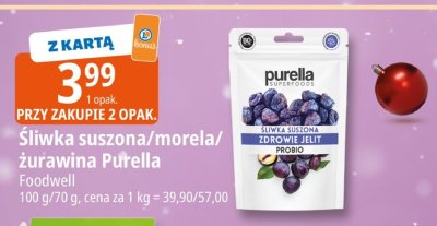 Śliwka suszona/morela/żurawina Purella Foodwell promocja w Leclerc