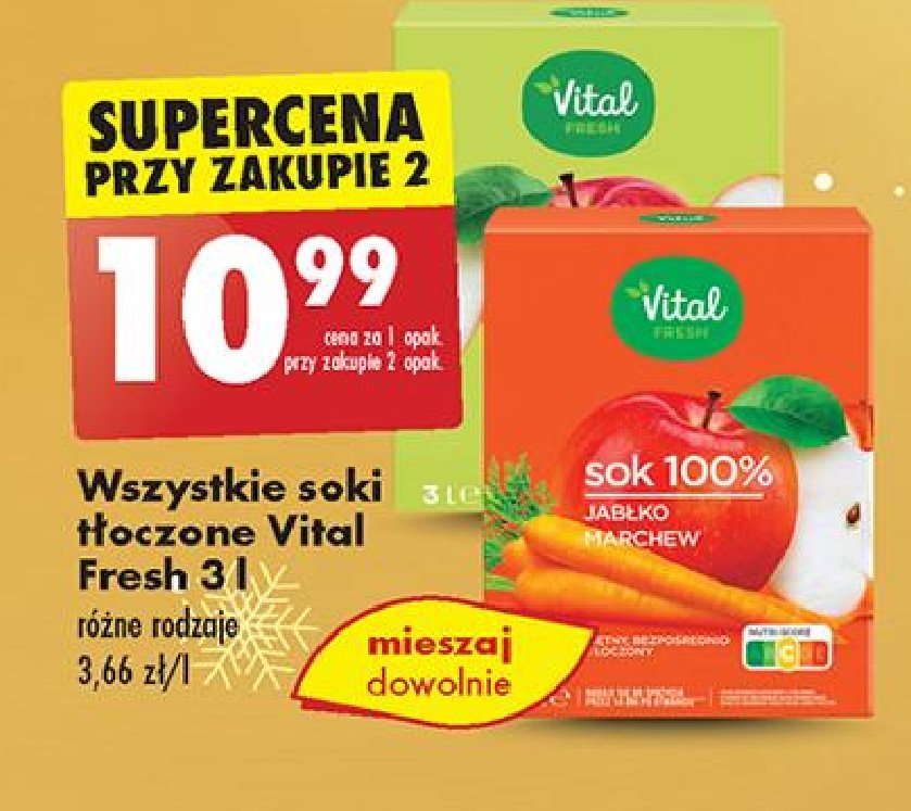 Sok jabłkowy z miętą Vital fresh promocja w Biedronka