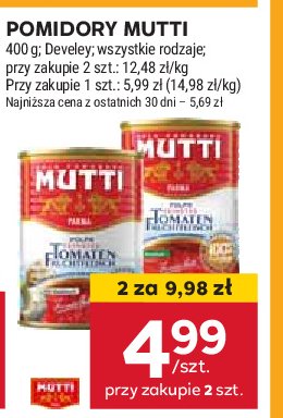 Pomidory drobno krojone polpa z czosnkiem Mutti promocja