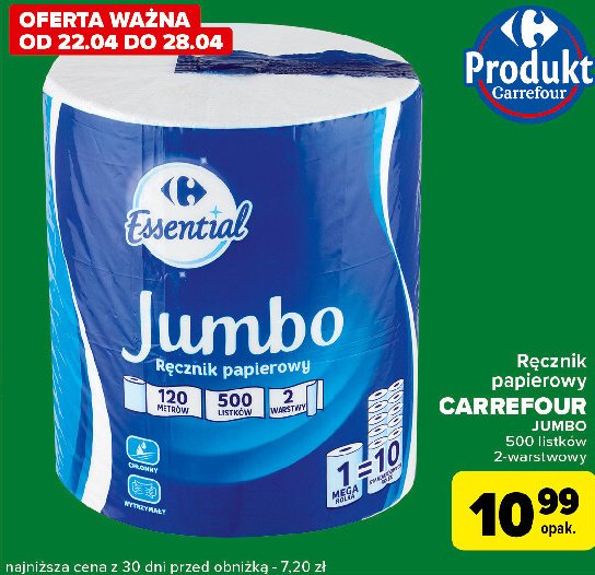 Ręcznik papierowy jumbo Carrefour essential promocja w Carrefour Express