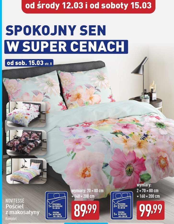 Pościel z makosatyny 160 x 200 cm + 2 x 70 x 80 cm Novitesse promocja w Aldi