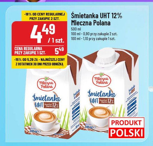 Śmietanka uht 12% Mleczna polana promocja w POLOmarket