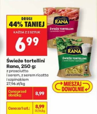 Świeże tortellini Rana, 250 g z serem ricotta i szpinakiem promocja w Biedronka