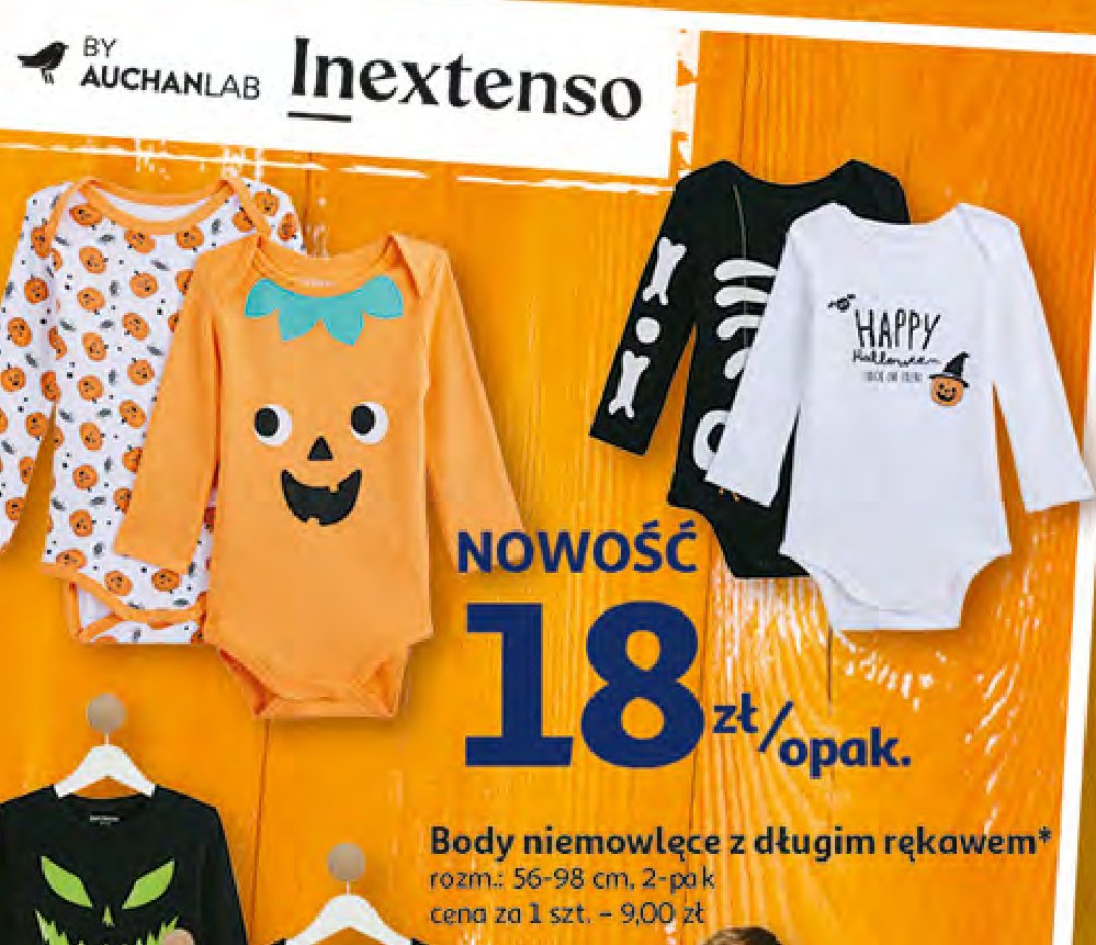 Body niemowlęce z długim rękaweem 56-98cm Auchan inextenso promocja