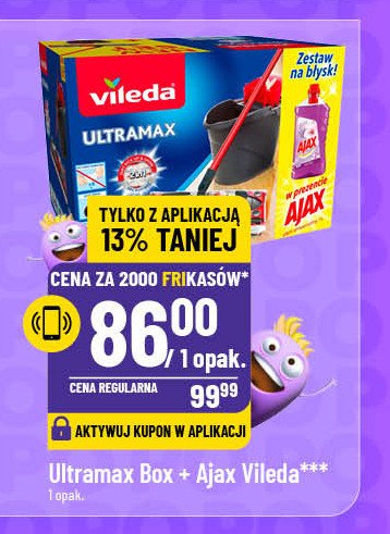 Mop ultramax + wiadro z wyciskaczem 10 l + płyn ajax 1 l Vileda promocja w POLOmarket