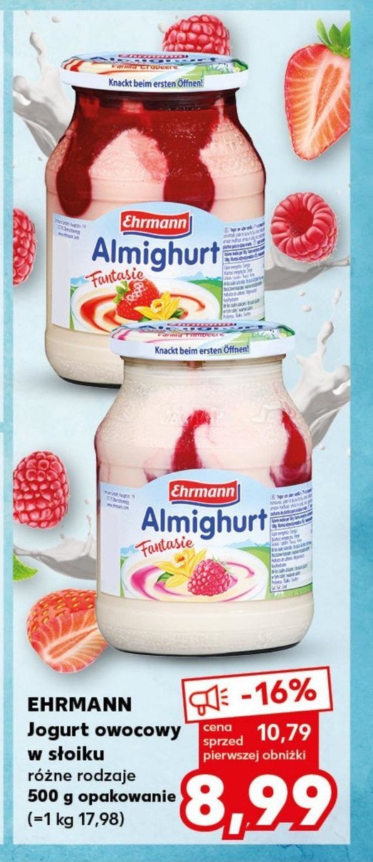 Jogurt fantasia waniliowo malinowy Ehrmann almighurt promocja