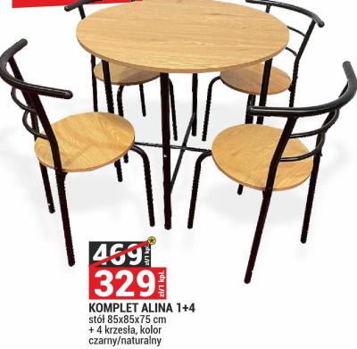 Komplet ALINA 1+4 stół 85x85x75 cm + 4 krzesła, kolor czarny/naturalny promocja w Merkury Market