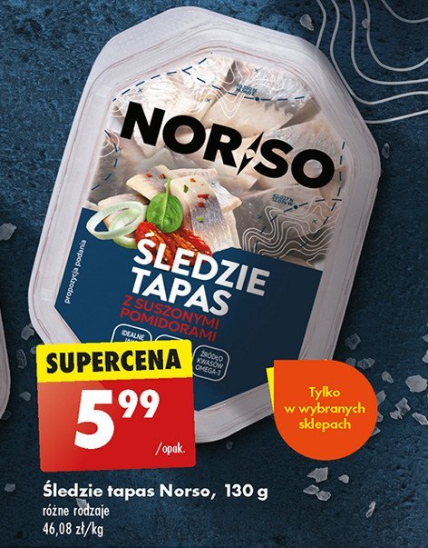 Śledzie tapas z suszonymi pomidorami Norso promocja w Biedronka