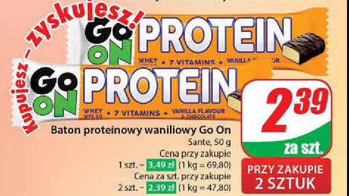 Baton protein waniliowy Go on! promocja