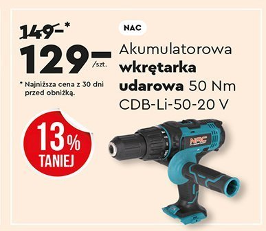 Wkrętarka udarowa akumulatorowa NAC CDB-Li-50-20 V 50 Nm promocja w Biedronka