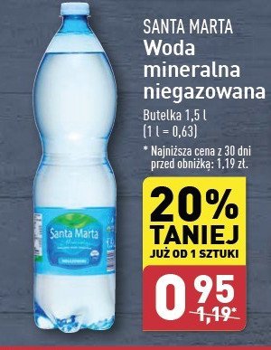 Woda niegazowana Santa marta promocja w Aldi