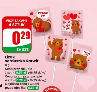 Lizak serduszko Karwit promocja w Dino