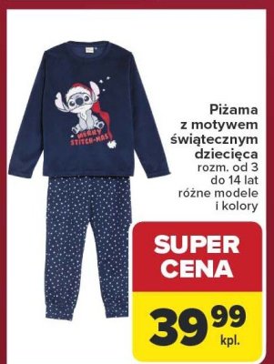 Piżama z motywem świątecznym dziecięca, różne modele i kolory, rozm. od 3 do 14 lat promocja w Carrefour