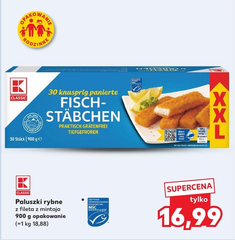 Paluszki rybne filet z mintaja K-classic promocja w Kaufland