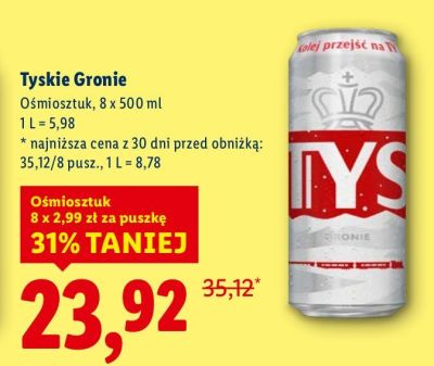 Piwo Tyskie Gronie 8-pak promocja w Lidl