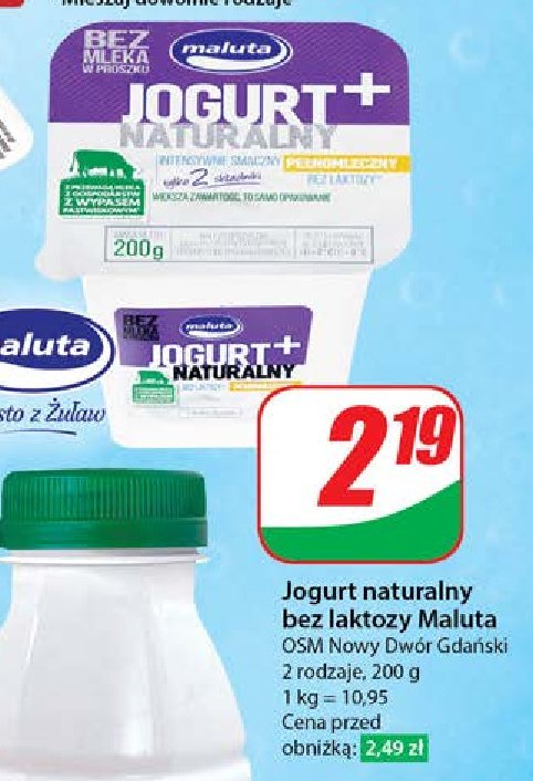 Jogurt naturalny bez laktozy Maluta promocja w Dino