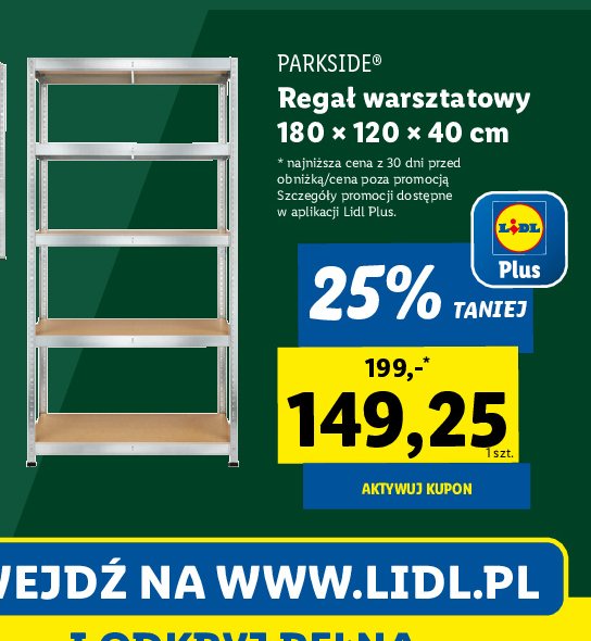 Regał warsztatowy 180 x 120 x 40 cm Parkside promocja w Lidl