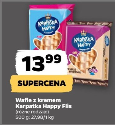 Wafle z kremem Karpatka różne rodzaje Happy Flis promocja w Netto