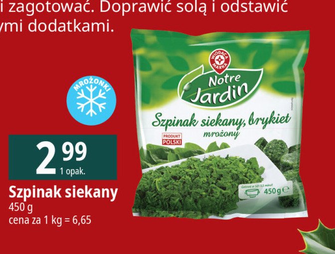 Szpinak siekany Wiodąca marka notre jardin promocja w Leclerc