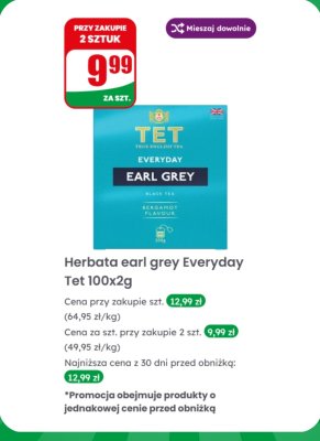 Herbata earl grey Everyday 100x2g promocja w Dino