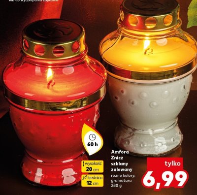 Znicz szklany zalewany różne kolory 280 g 60 h promocja w Kaufland