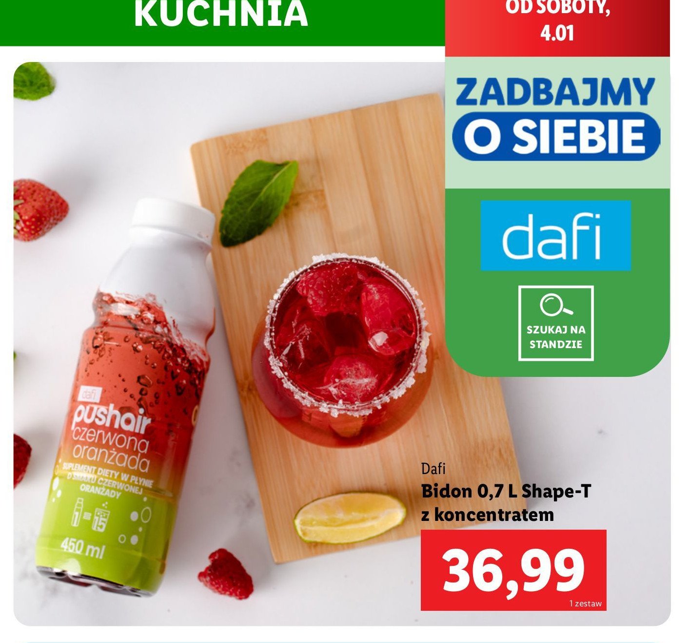 Bidon + koncentrat czerwona oranżada 450 ml Dafi promocja