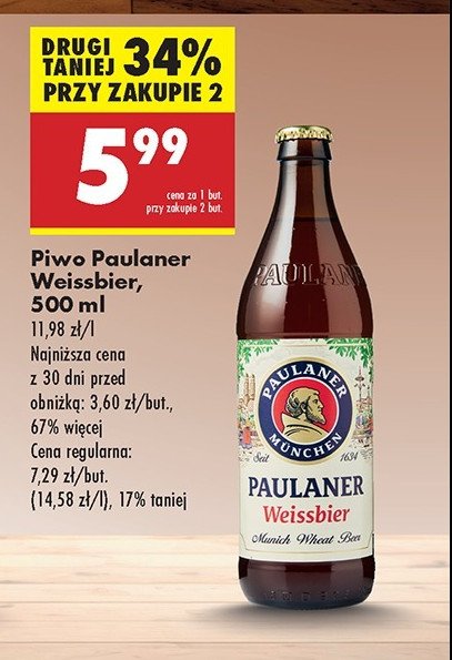 Piwo Paulaner hefe-weissbier naturtrub promocja w Biedronka
