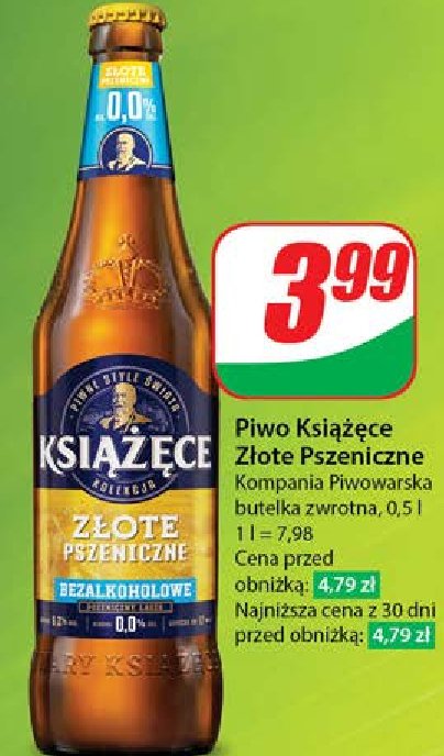 Piwo Książęce złote pszeniczne 0.0% promocja w Dino